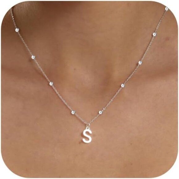 Personalized 14K Gold and Silver Initial Necklace with Dainty Charm Design - Picture 1 of 7